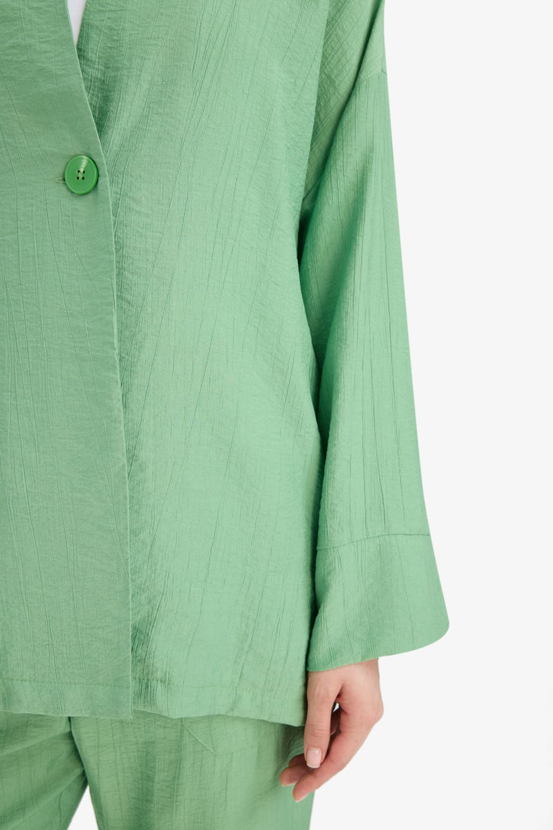 DeFacto Green Woman Relax Fit Crinkle Fabric Long Sleeve Tunic Casual - Image 3